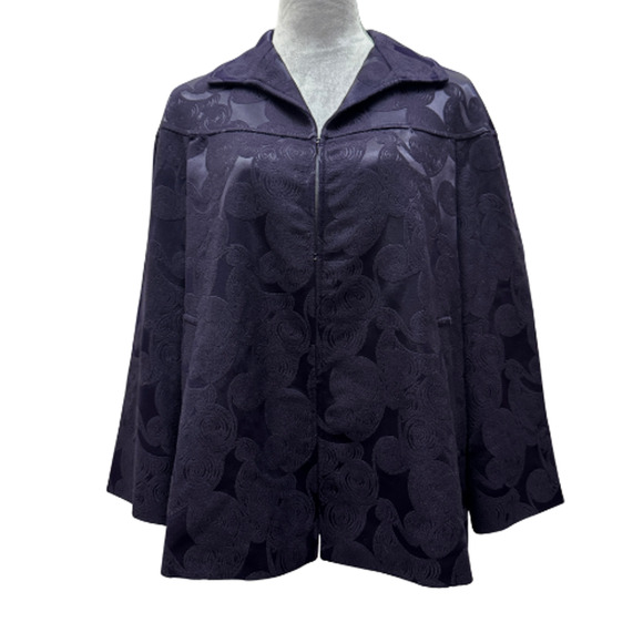 Lafayette 148 NY Navy Jacquard Swing Jacket Coat Size 12 Wool Blend 3/4 Sleeve - Picture 2 of 10
